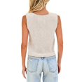 thumbnail image 6 of Women's Solid Color V Neck Three Button Knit Sweater Vest, Cropped Sleeveless Casual Top, Lightweight for Summer Going Out Outfits, Soft and Breathable Beige L, 6 of 10
