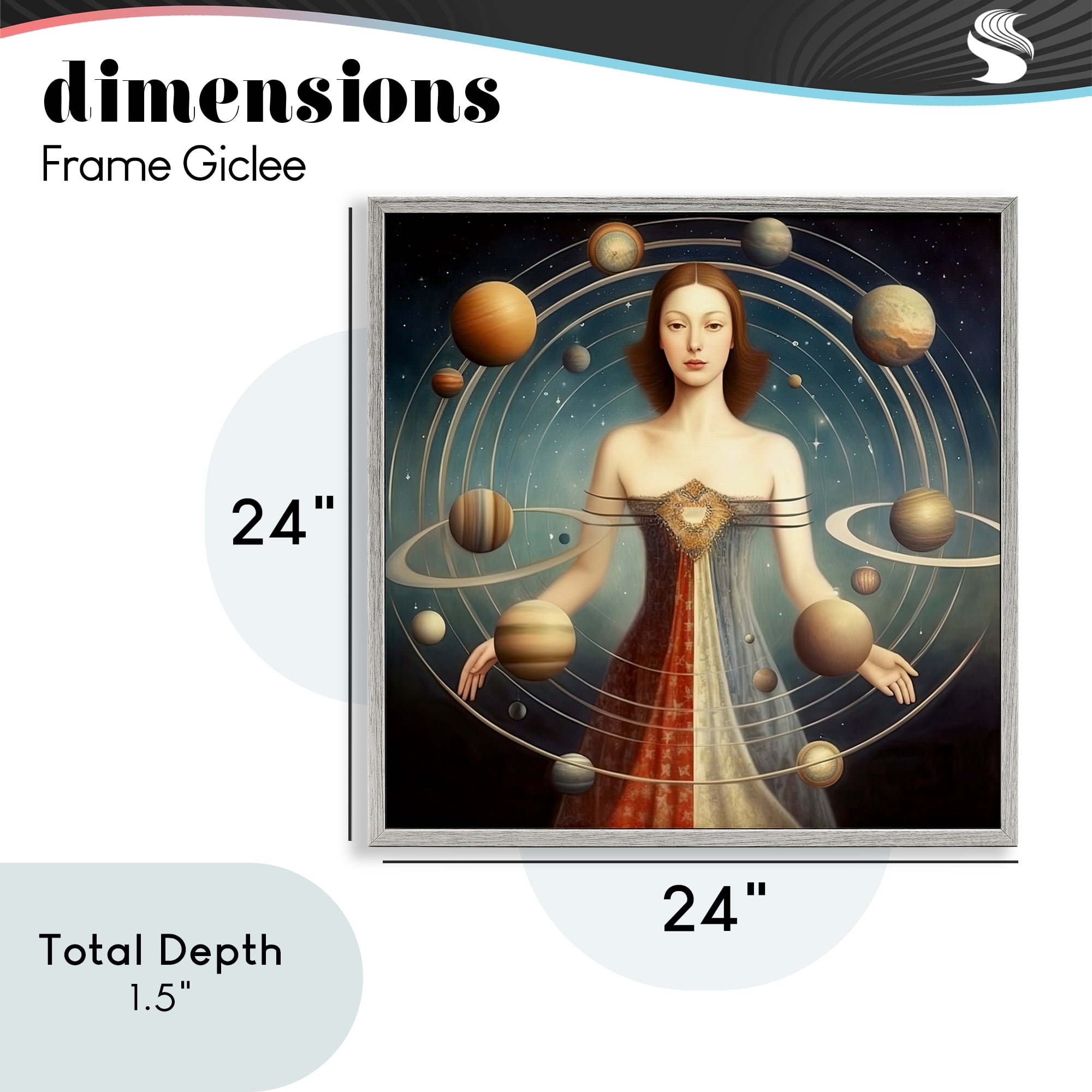 Galactic Orbits Woman Gray Framed Giclee Art, design by Sasha