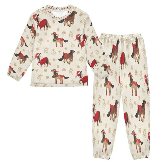 BZSMCE Unisex Fluffy Pajama Set Festive Pony Parade Printed