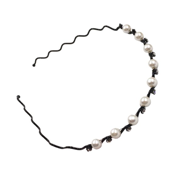 Grofry Headband Korean Fashion Rhinestone Faux Pearl Wave Pattern Hairpin Hair Band Headband