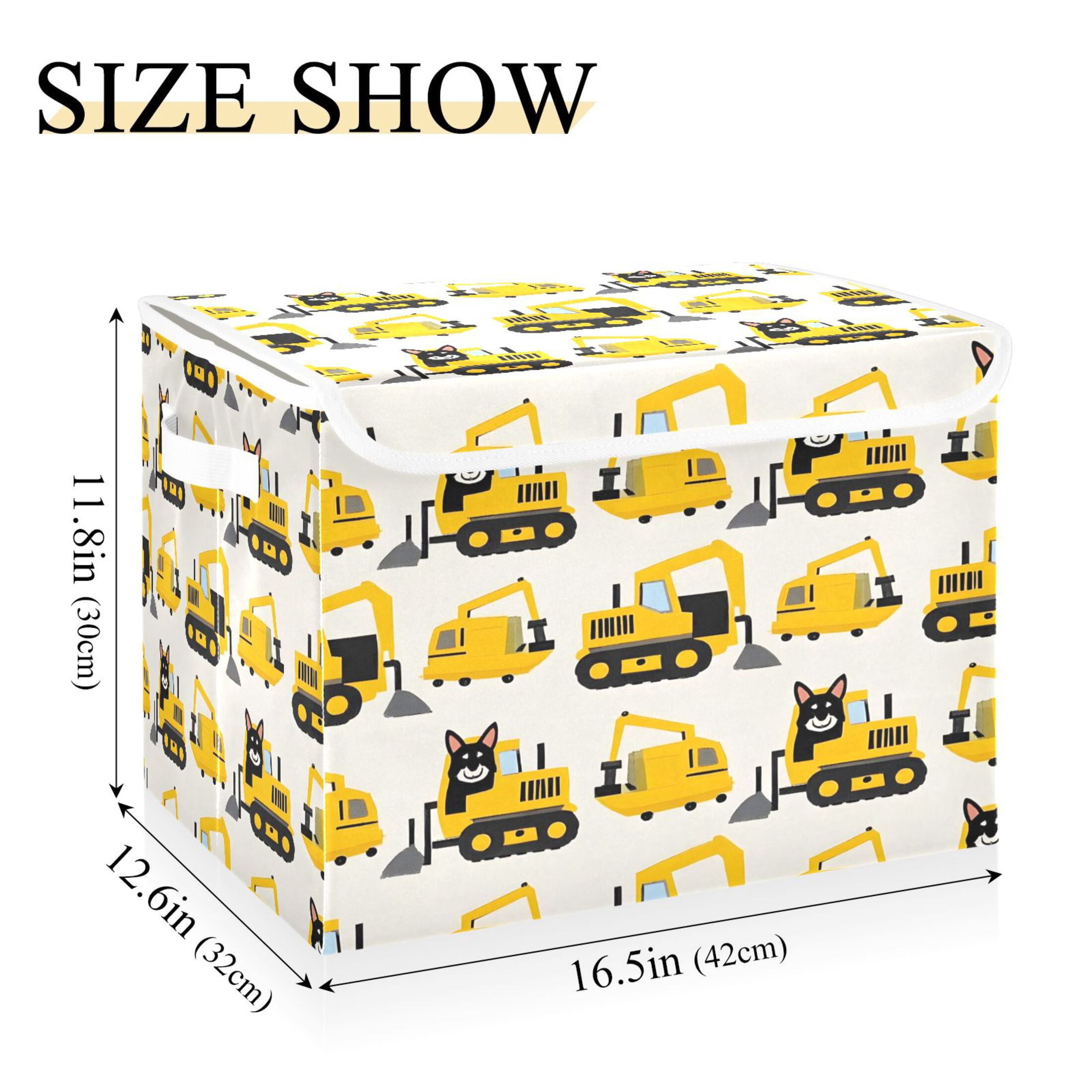 Ryvnso Husky Dog in Truck Large Lidded Foldable Storage Baskets Cubes Boxes Lids Bin for Home