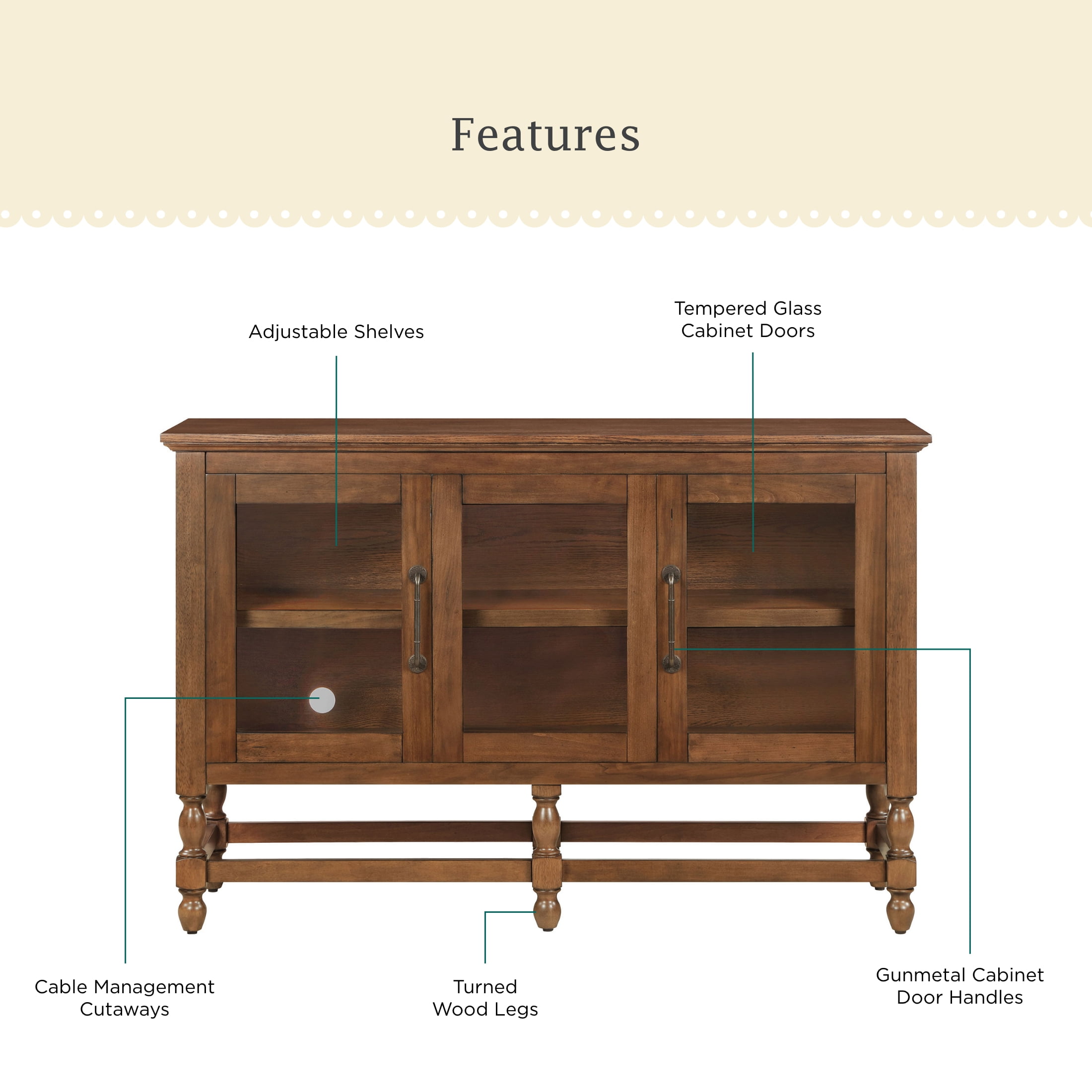The Pioneer Woman Harper Buffet Cabinet, 3 Interior Shelves, Homestead Brown
