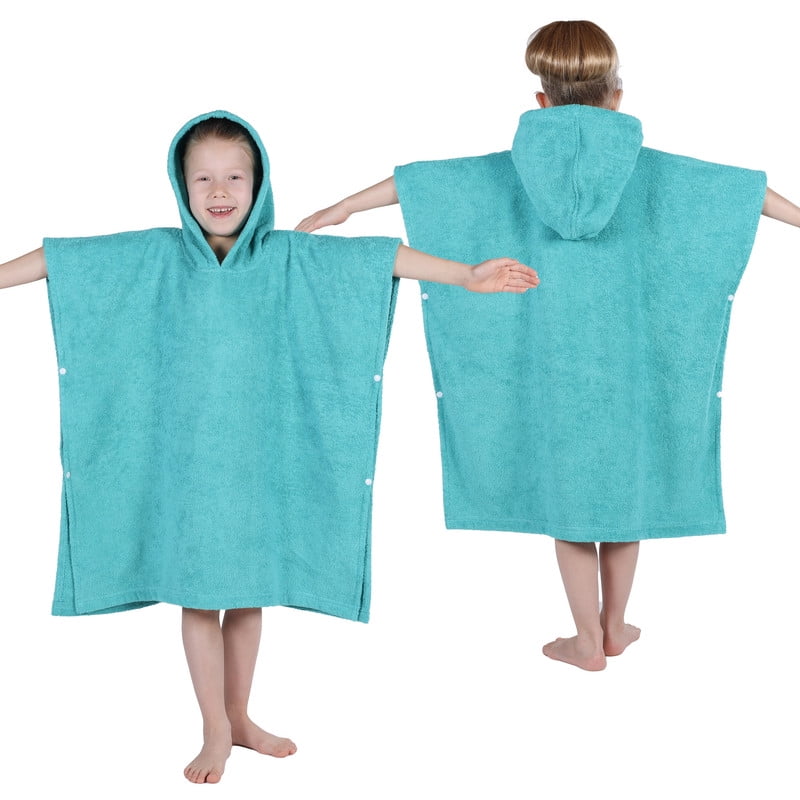 Superior Lyron Kids Cotton Terry Medium Weight Hooded Poncho Bath Towel, Small/Medium, Teal