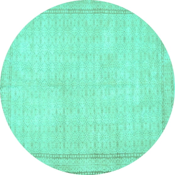 Ahgly Company Machine Washable Indoor Round Persian Turquoise Blue Traditional Area Rugs, 4' Round
