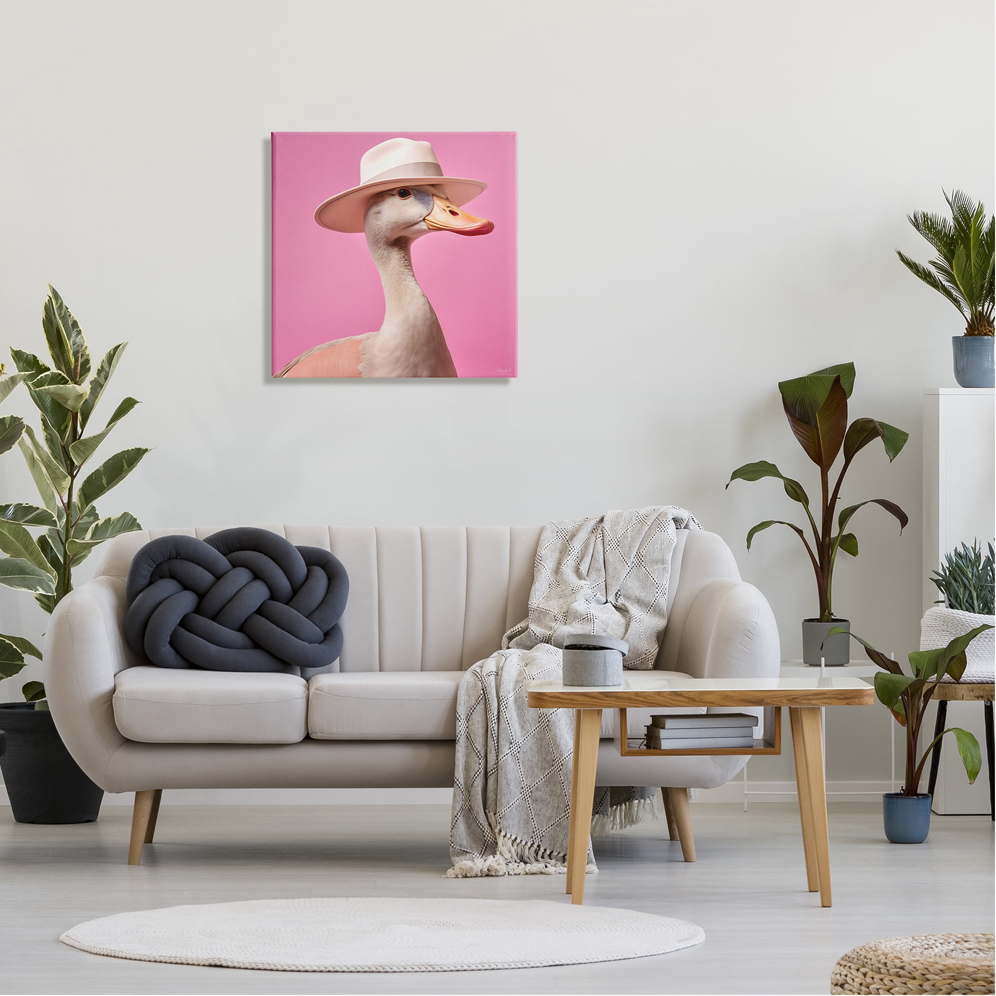 Stupell Industries Duck in Hat on Pink Animals & Insects Painting Gallery Wrapped Canvas Art Print Wall Art, 24 x 24