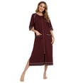 thumbnail image 2 of LOFIR Women Zipper Front Robes 3/4 Sleeve Loungewear Pockets Nightgown Loose-Fitting Ladies Long Sleepwear(Burgundy,L), 2 of 6