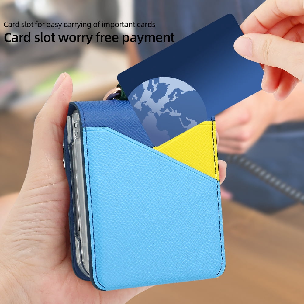 Fashion contrast color leather phone case for Samsung Galaxy Z flip 6 5 4 3 flip6 flip5 ring holder card slot folding cover