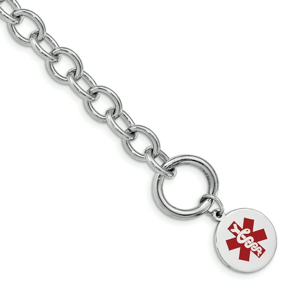 Sterling Silver Rhodium Engraveable Enamel Disc Medical ID Bracelet QXSM118-7.75