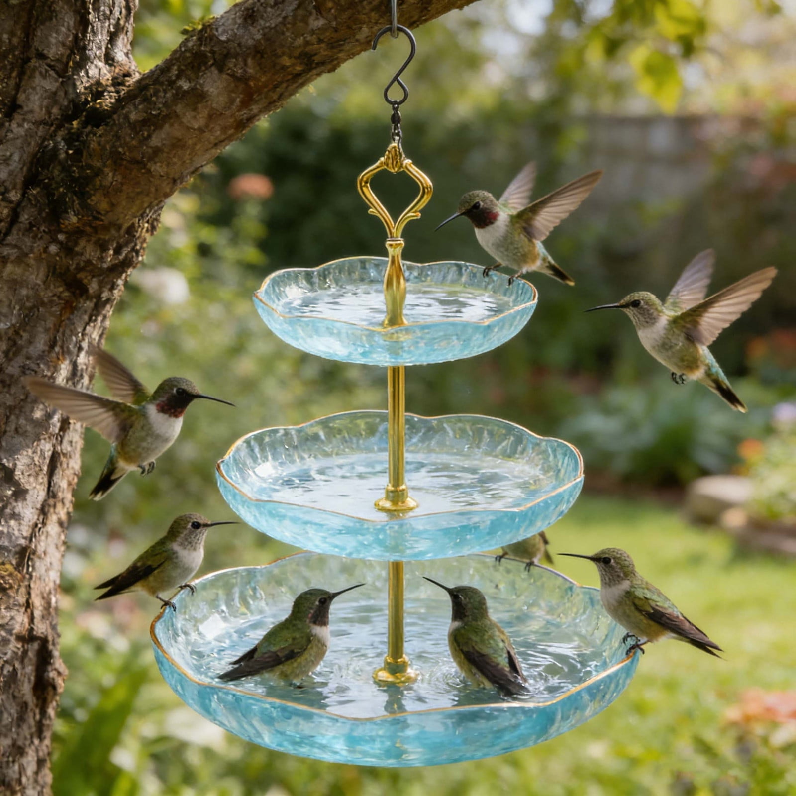 Hanging Hummingbird Feeder and Bird Bath 2-in-1 Outdoor Garden Decor Plastic Weather-Resistant for Patio Backyard