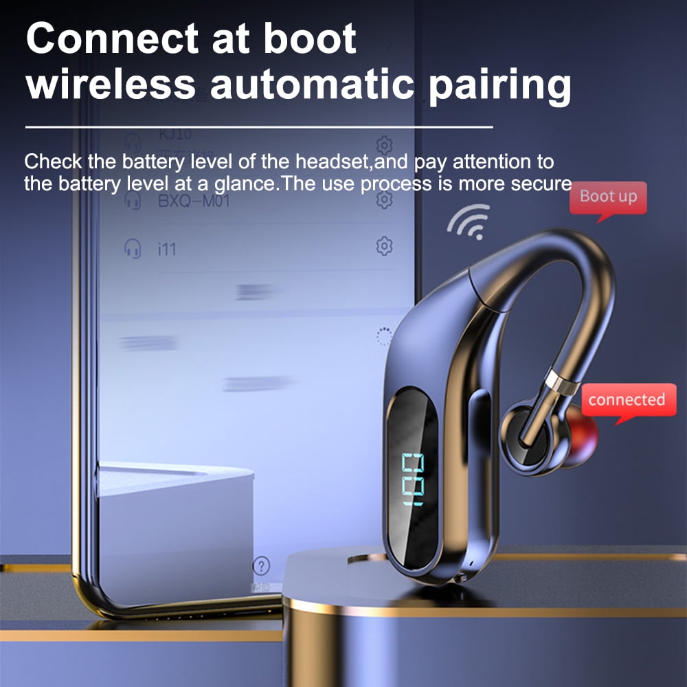 Bluetooth Earpiece,True Wireless Bluetooth Single Earbud with Microphone Noise Cancelling Waterproof Ear-Hook Ear Plug Sport Headset for Cell Phone