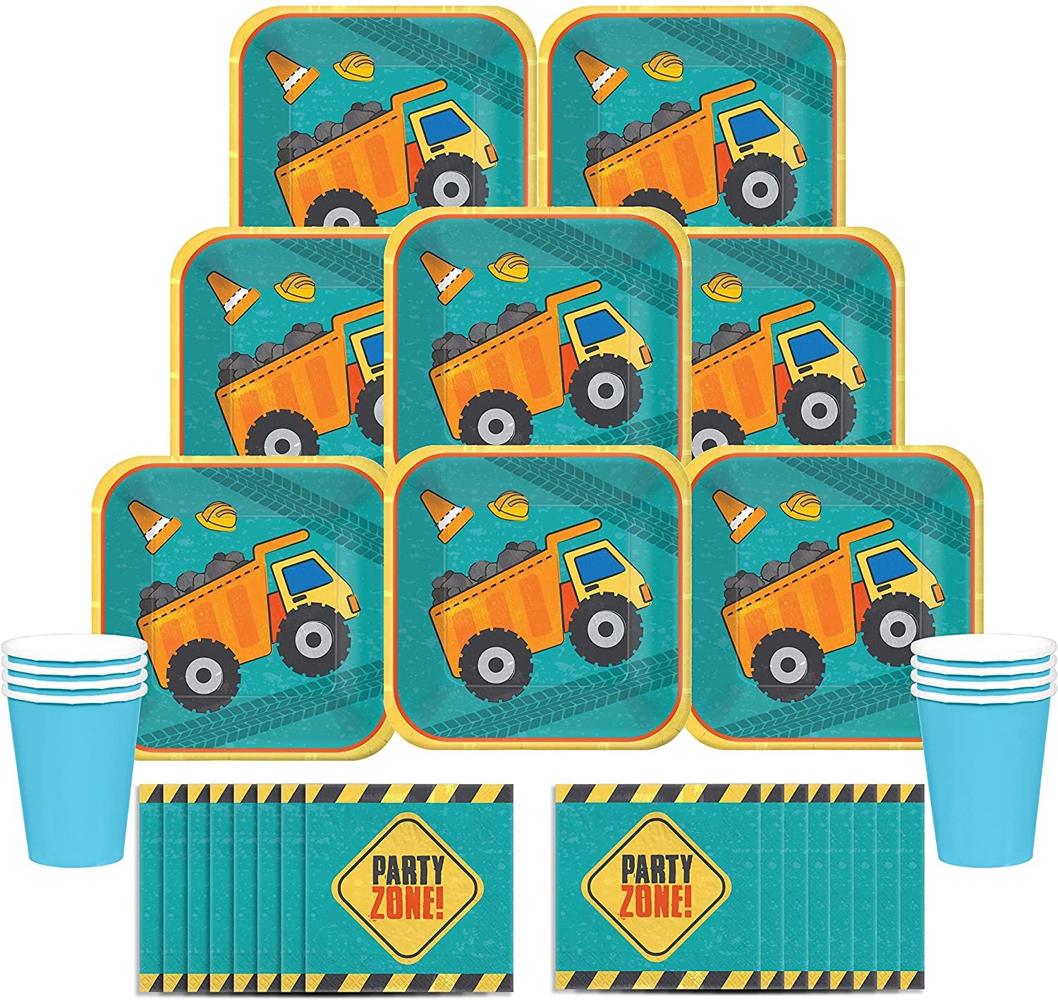 Construction Truck Party Decorations Supplies for 8 with Plates