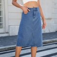 thumbnail image 6 of Denim Skirt for Women's High Waist Knee Length Slim Fit Pencil Stretch Washed Jean Midi Skirts with Pockets, 6 of 7