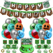 MMTX Pixel Style Gamer Foil Balloons, Video Game Balloons, Pixel Miner Crafting Balloons, Pixel Gamer Theme Party Supplies for Baby Shower Kids Birthday Party Decorations