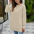 thumbnail image 5 of Women's Sweatshirts 2023 Fall Winter New Round Neck Pocket Mid Length Casual Loose Sweater Beige, 5 of 6