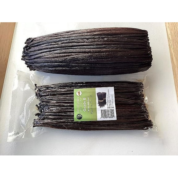 Grade B Vanilla Beans Tahitian B Extract Grade| 5"-7", (1/2 lb), Whole Non-Gmo Bourbon Pods, 8oz