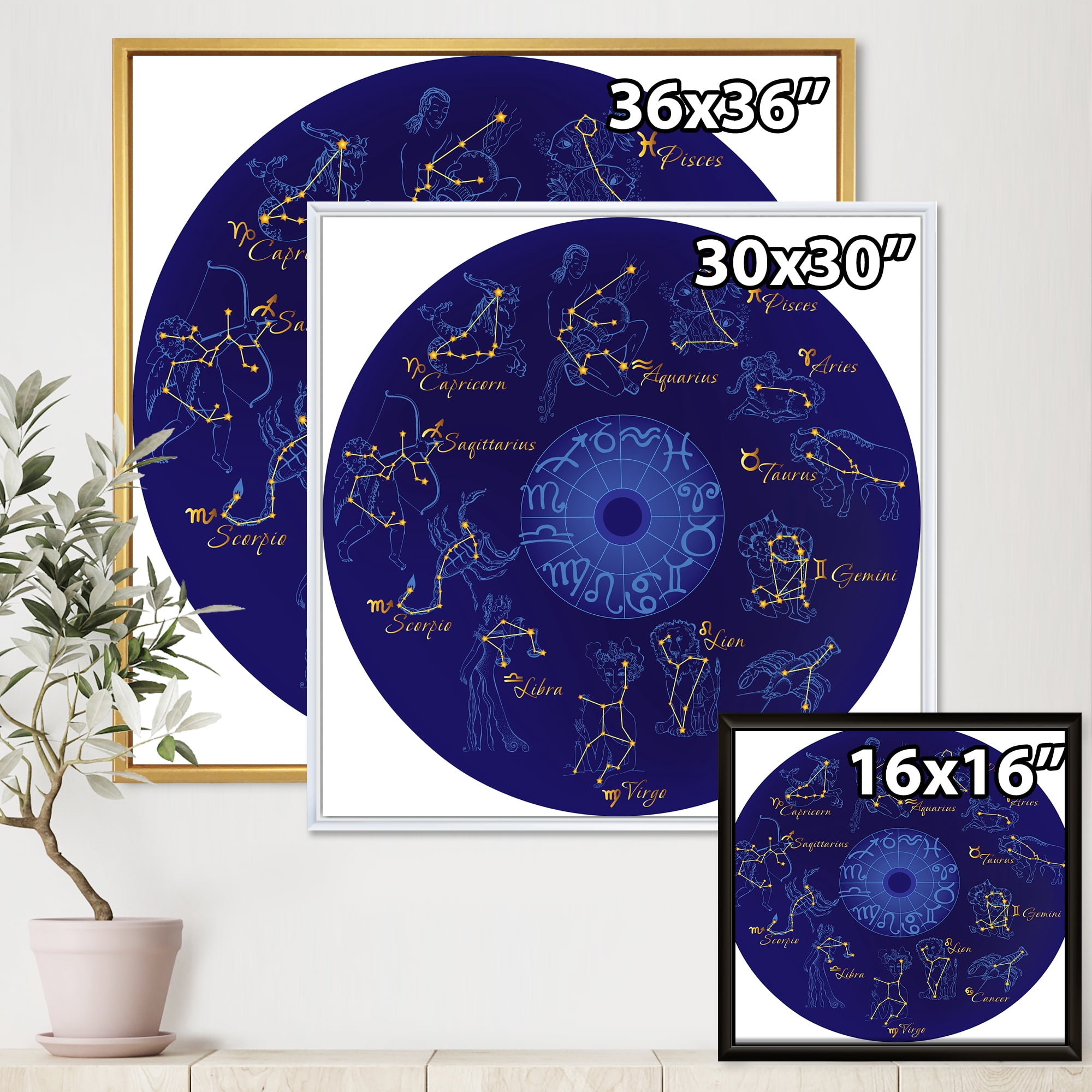 Designart 'Zodiac Signs and Zodiac With Constellations' Modern Framed Canvas Wall Art Print