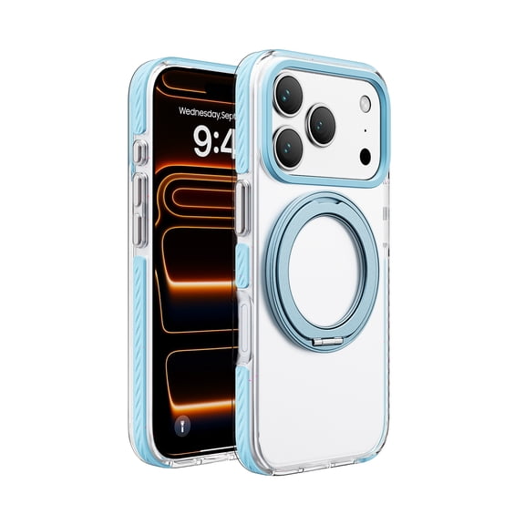Compatible with iPhone 16 Magnetic Case, Compatible with MagSafe, Stylish Transparent Anti-Scratch Protective Shockproof Anti-Fingerprint Phone Cover with 360 Rotating Ring Stand, Blue