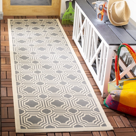 Safavieh Courtyard Brooklyn Geometric Indoor/Outdoor Runner Rug, Anthracite/Beige, 2'3" x 8'