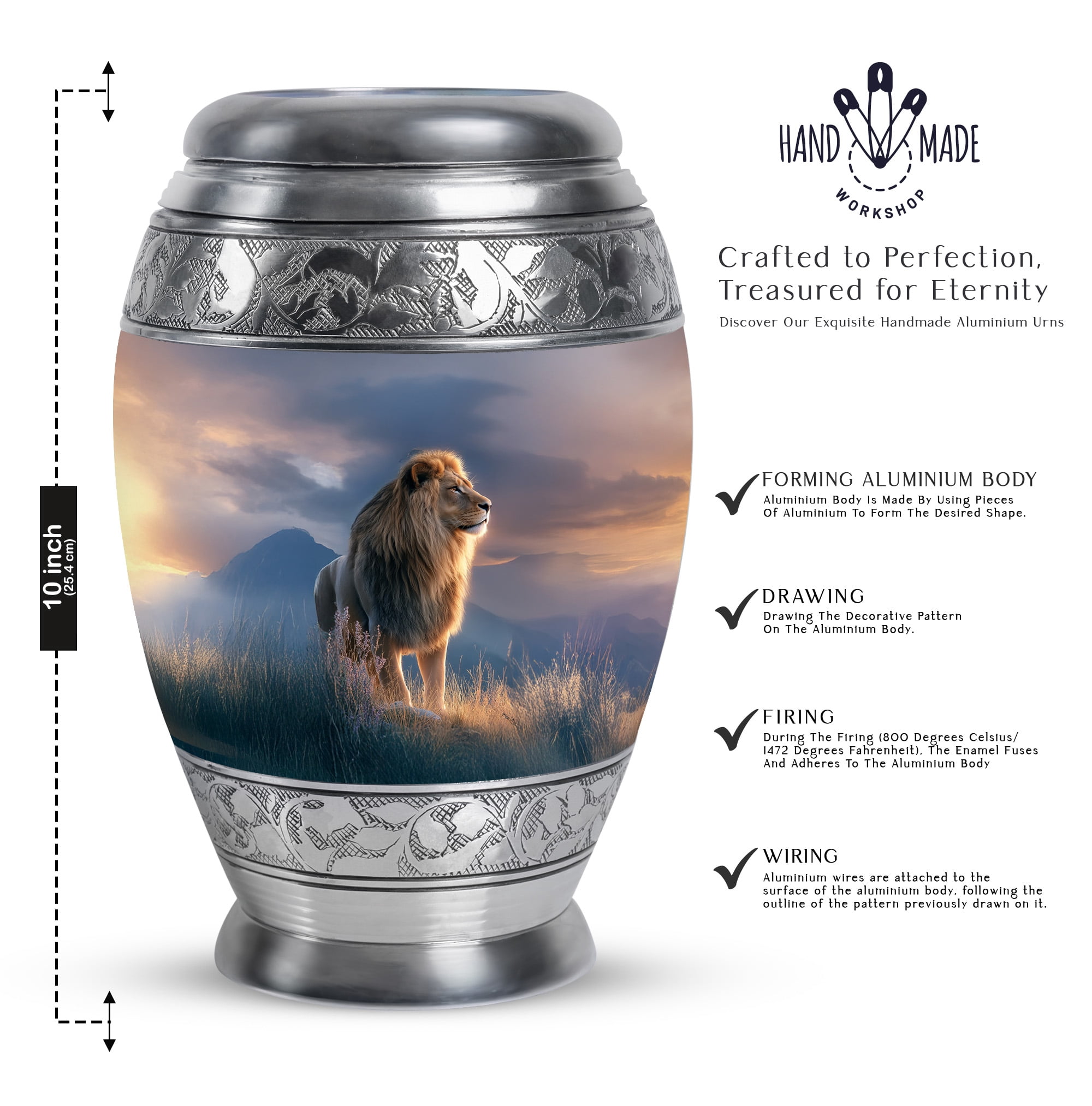 Lion Cremation Urns for Human Ashes, Mountain Lion Urn for Ashes Adult Male Female, Funeral Memorial Urns Box and Casket for Ashes - 3inch 4pcs Small & 10inch 1pcs Large Size Combo- Pack of 5
