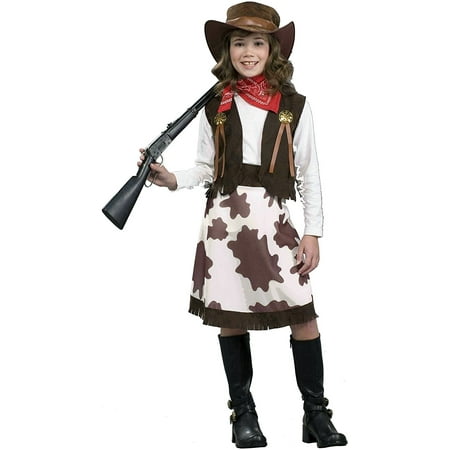 Cowgirl Child Costume, Large, Cowgirl costume includes dress with cow print skirt, vest, and cowgirl hat By Forum