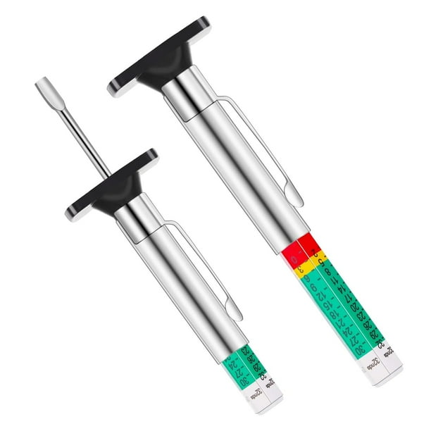 Tyre Tread Depth Gauge 2 Pcs Smart Color Coded Tread Depth Gauge Color Coded 25MM/32nds Car Tread Depth Measurement Gauge Tool