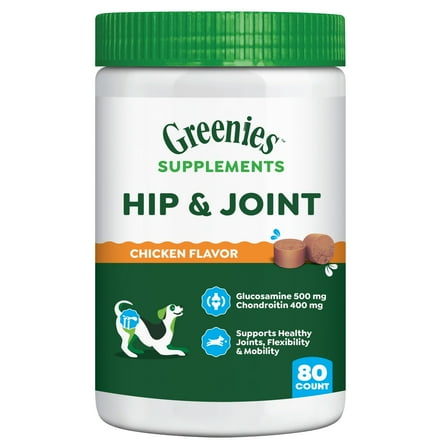 Greenies Hip and Joint Supplements for Dogs, Chicken Flavor, 16.2 oz, 80-Count Soft Chews