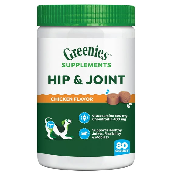 Greenies Hip and Joint Supplements for Dogs, Chicken Flavor, 16.2 oz, 80-Count Soft Chews