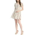 thumbnail image 1 of INSPIRE CHIC Robe en Mousseline à Fleurs pour Femme, Col en V, Manches Courtes Évasées, à Lacets et à Fermeture Éclair, TG, Blanc, 1 of 6