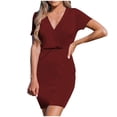 thumbnail image 2 of Puntoco Vestido De Manga Corta Con Cuello En V, Vestido De Verano Para Mujer Con Cuello En V Y Manga Corta De Color Sólido Rojo Xxl, 2 of 8