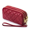 thumbnail image 1 of Women Wallets with Wrist Strap PU Card Holder Three-Zipper Pocket Purse Simple Style Handbag Coin Keys Soft Bag Wine Red, 1 of 10