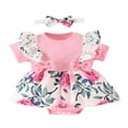 thumbnail image 1 of PENGXIANG Bébé Bébé Fille Robe Courte avec Bandeau Manches Courtes Noeud devant Combinaisons Florales/imprimées Léopard, 1 of 9