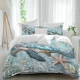 thumbnail image 2 of Sea Turtle Coastal Bedding 3 Piece Duvet Cover Set California King, Vintage Teal Nautical Beach Botanical Soft Microfiber Comforter Cover with Zipper Closure & Pillowcases, FadeResistant Quilt Cover, 2 of 9