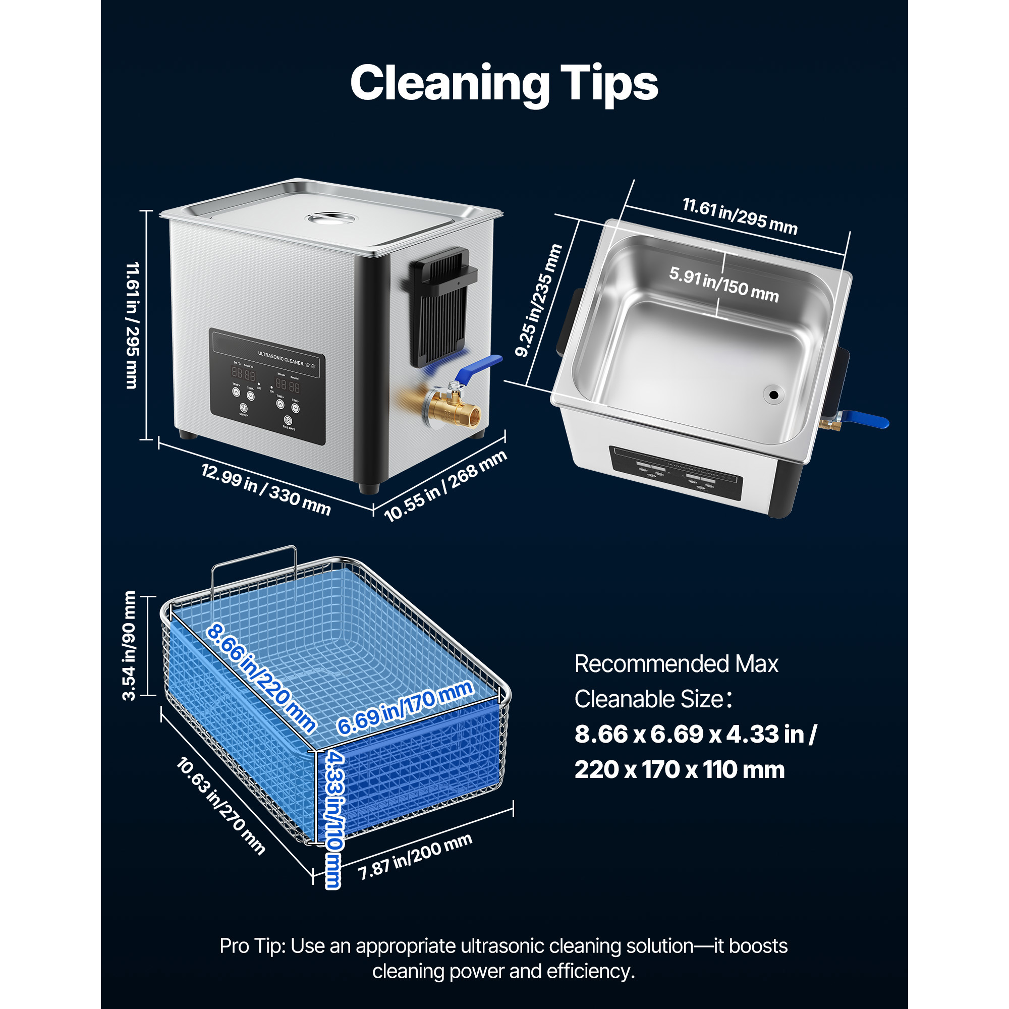 KFFKFF 10L Ultrasonic Cleaning Machine with Digital Display, Stainless Steel 40kHz Cleaner for Jewelry, Watches, Razors, Coins, and More, Includes Cleaning Basket