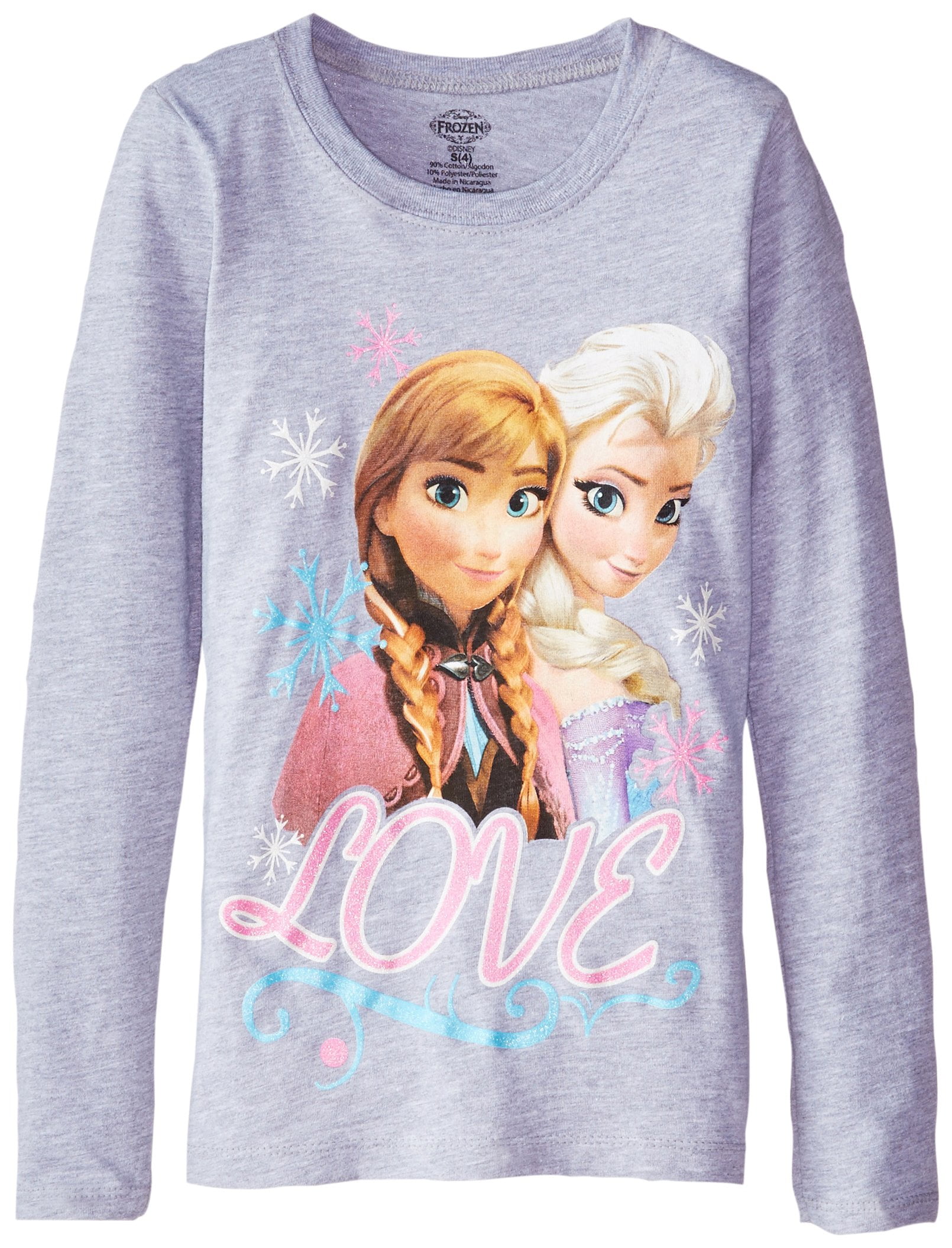 Disney Little Girls' Frozen Anna and Elsa Love TShirt, Heather Grey