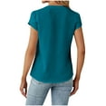 thumbnail image 3 of Scyoekwg Womens Tops Summer Trendy V-Neck Button Petals Sleeve Elegant Shirts Solid Color Loose Lightweight Soft Comfy Short Sleeve T Shirts Casual Blouses (Sky Blue,L), 3 of 6