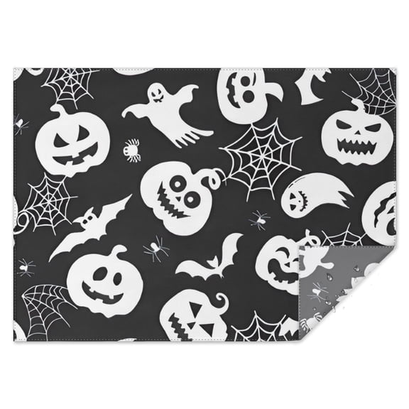 Halloween Silhouette Icons Pattern Rectangle Tablecloth 60"x84",Waterproof Polyester Rectangle Table Cloth, Wipeable Spillproof Polyester Tablecloth for Dining, Camping, Indoor and Outdoor