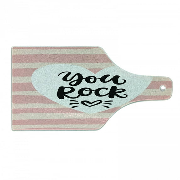 You Rock Cutting Board, Cursive Motivational Typography on Striped Background, Decorative Tempered Glass Cutting and Serving Board, in 3 Sizes, by Ambesonne