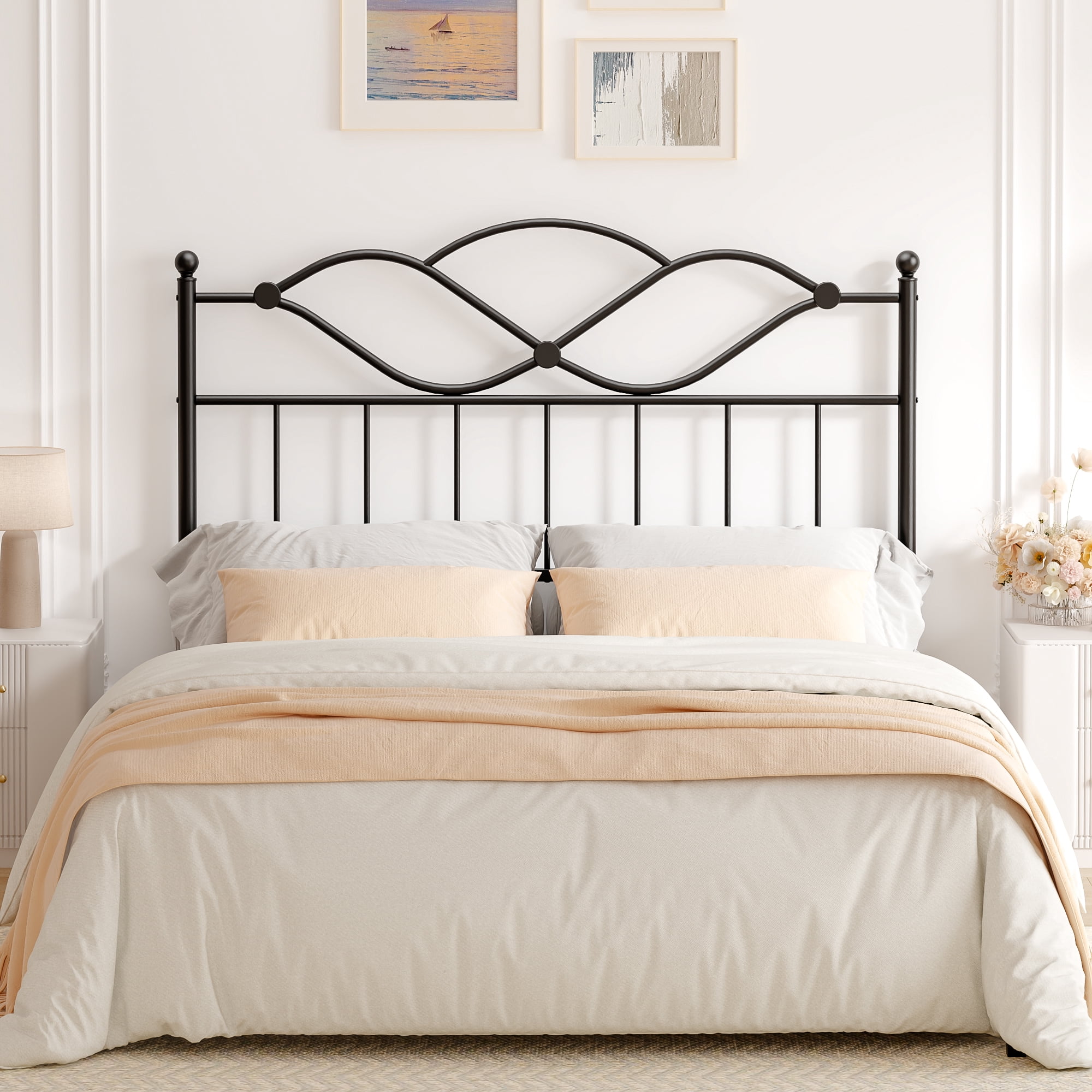 Yoneston Queen Size Sturdy Metal Headboard with Adjustable Height for Queen Beds, Black