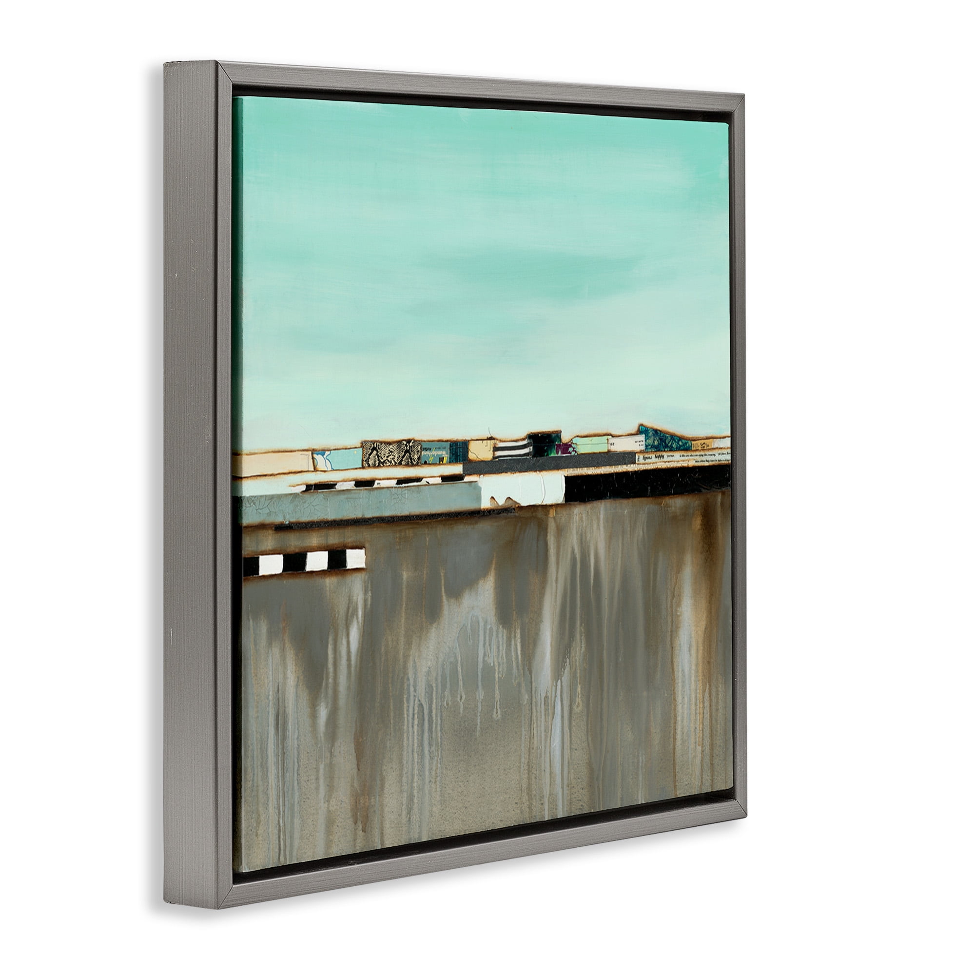 Stupell Industries Unique Urban Landscape Collage Abstract Painting Gray Floater Framed Canvas Art Print Wall Art, 25 x 25