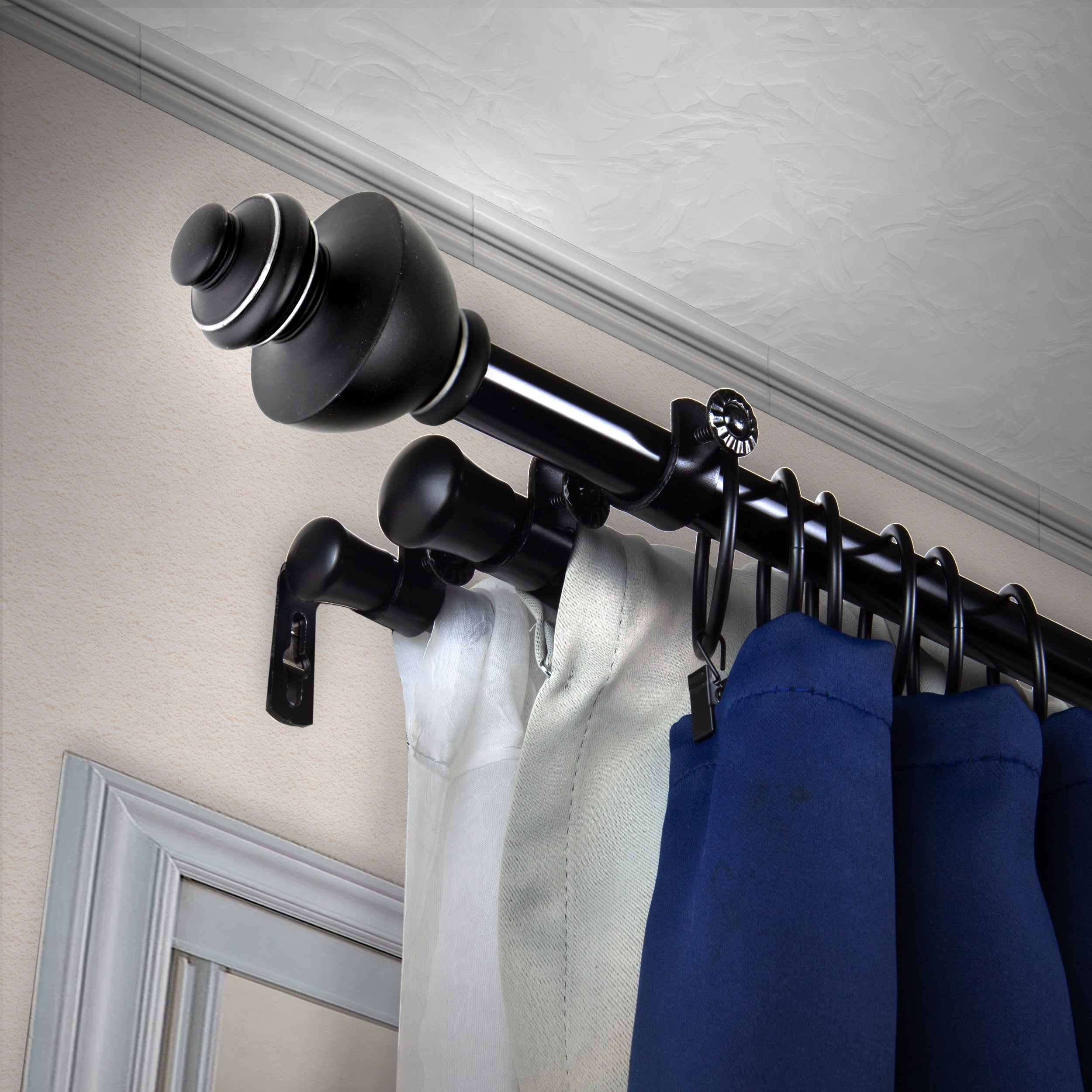 Madalena 13/16 inch Triple Curtain Rod 28-48" - Black
