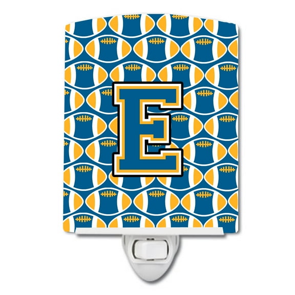 Caroline's Treasures CJ1077-ECNL Letter E Football Blue and Gold Ceramic Night Light, 6x4x3", multicolor