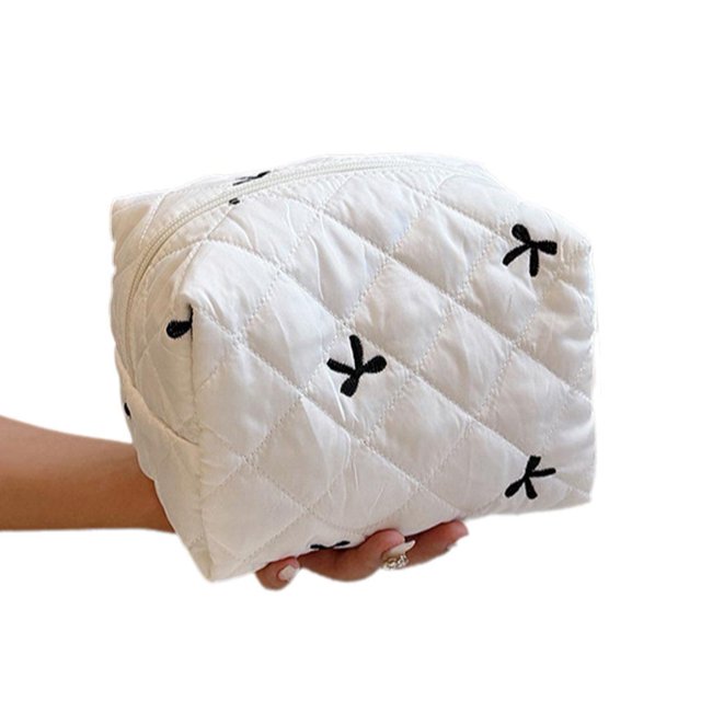 Bonita bolsa de maquillaje con lazo y flores, organizador de cosméticos para mujer, bolso de mano para mujer