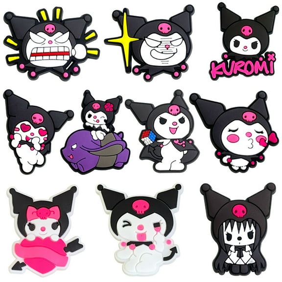 HANNTAOO 10Pcs Cartoon Kuromi Shoe Charms for Clog Sandals Bracelets Decoration, Cute Charms for Party Gift TH#A419-073