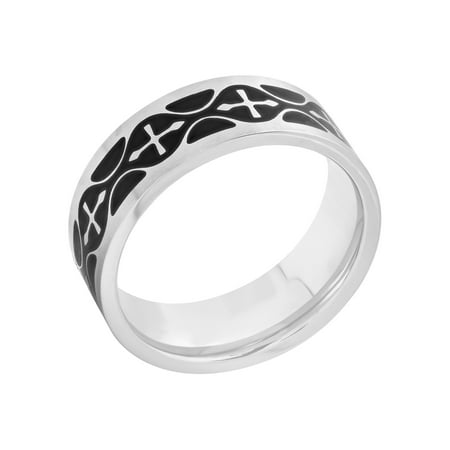 Men's Black and White Cross Ring in Stainless Steel