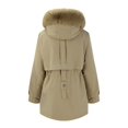 thumbnail image 3 of Tiqkatyck Trench Coat Women's Winter Mid Length Hooded Large Collar with Detachable Edges Oversized Plush Jacket Plus Size Tops Clearance Long Sleeve Tops Khaki M, 3 of 9