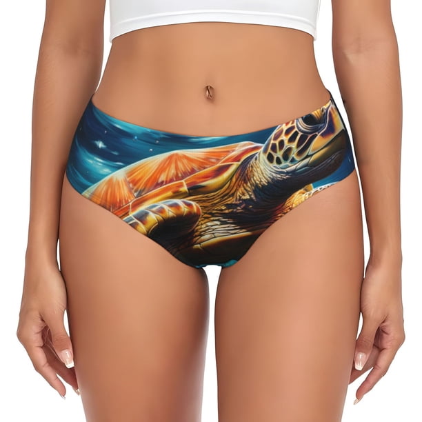 Balery Colorful Flower Sea Turtle Ropa Interior de Algodón para Mujer con Dibujo – Braguitas Cómodas y Elásticas, Estilo Clásico-Large