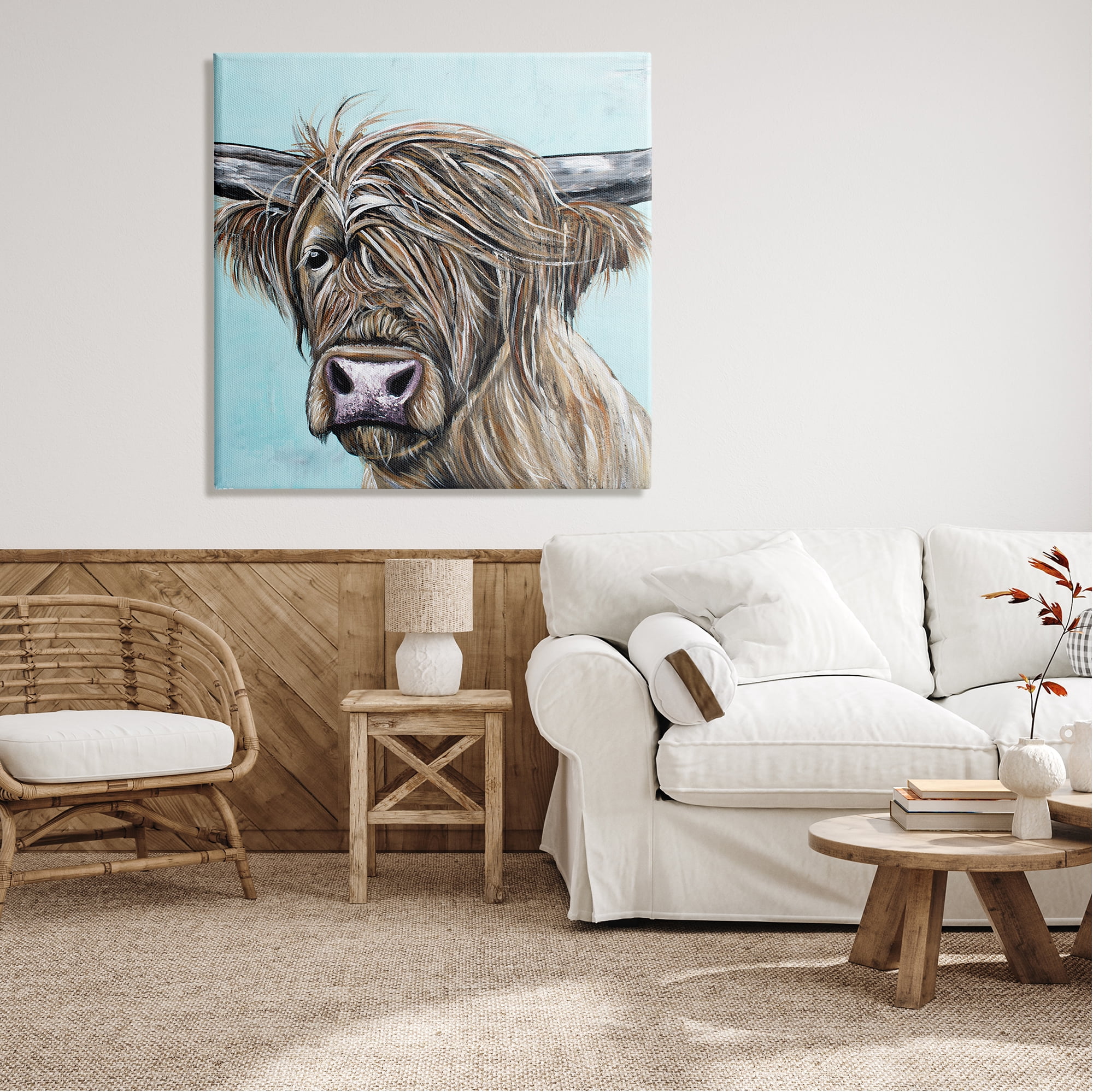 Stupell Industries Highland Cattle Windblown Hair Animals & Insects Painting Gallery Wrapped Canvas Print Wall Art