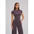 thumbnail image 5 of PISONIC Womens Two Piece Workout Sets Slim Fit Short Sleeve Shirt Straight Leg Yoga Pants Yoga Outfits Matching Gym Set, 5 of 6