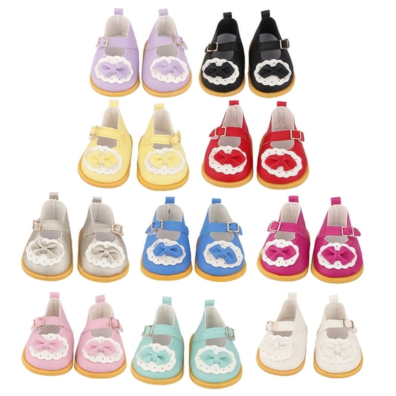 6 pairs of 18-inch reborn baby doll shoes (6 randomly selected from 10 pairs), doll solid color bow shoes, children's toy doll accessories, birthday gifts, holiday parties