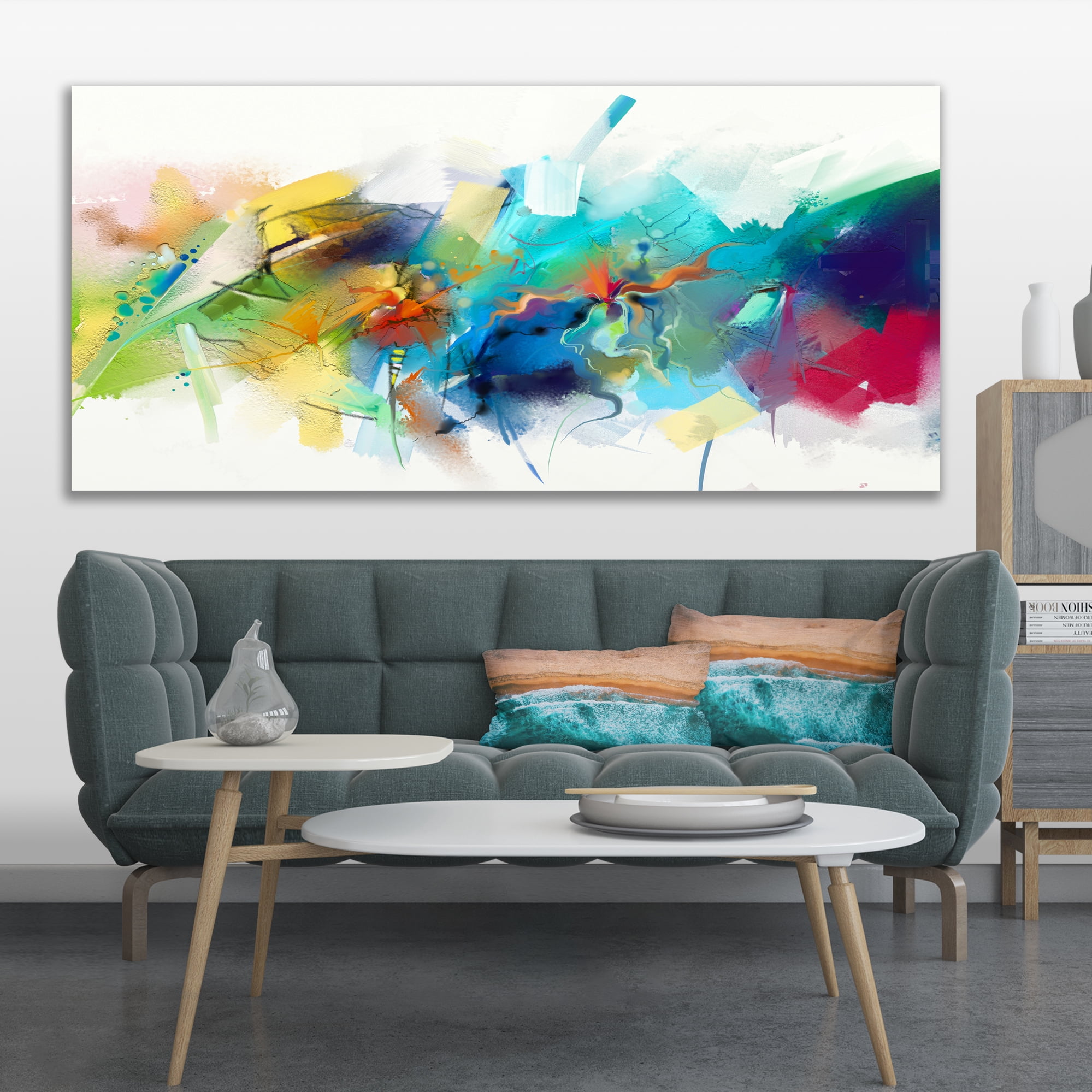 Designart 'Brush Stroke Colorful Oil Painting ' Contemporary Painting Print on Wrapped Canvas